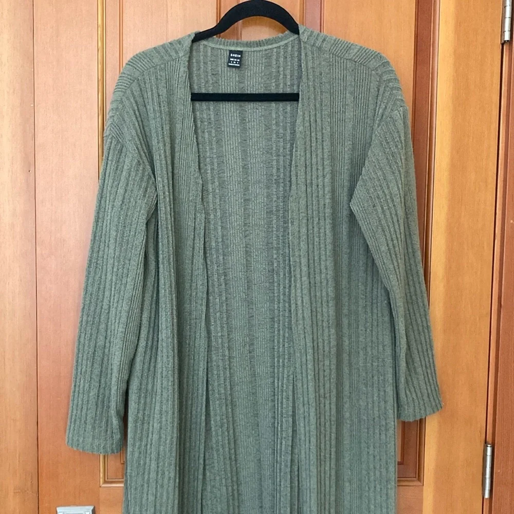 SHEIN Green Ribbed Knit long Cardigan Sweater size small - Picture 1 of 5